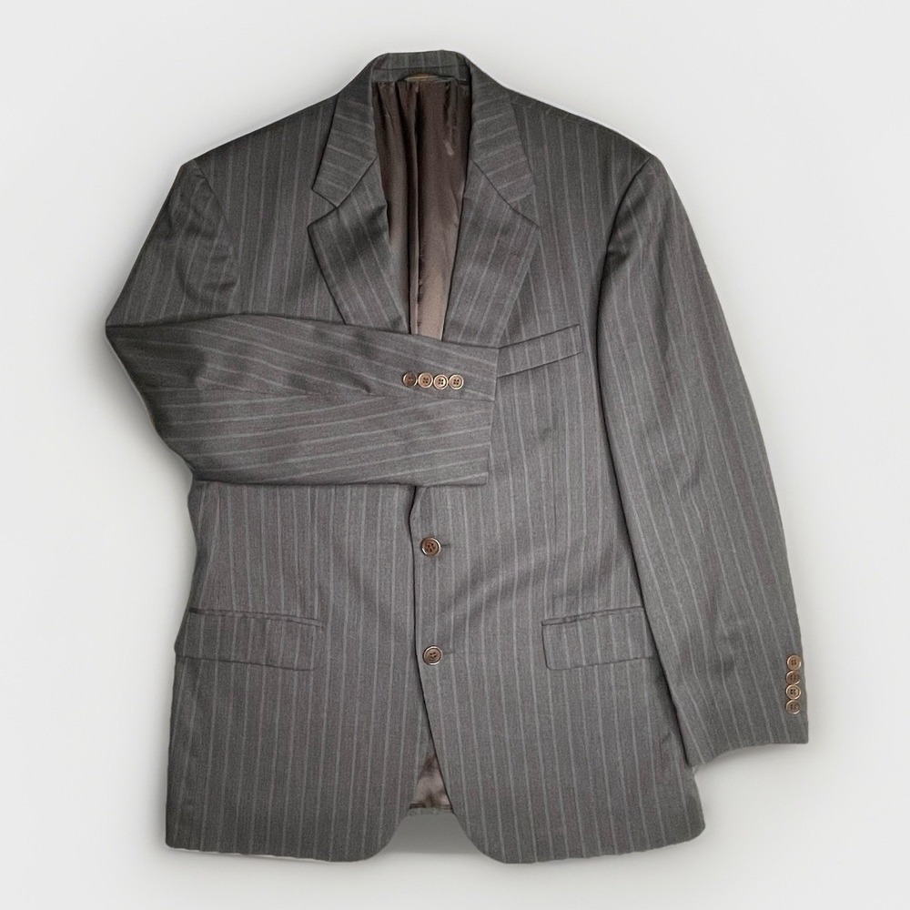 Brooks Brothers Blazer Mens 40S Gray Blue Pinstripe 1818 Madison 100% Wool Italy